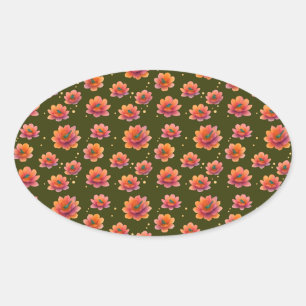Sticker Ovale Oiseaux dans les magnolias avec fond olive foncé,