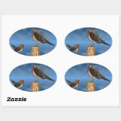 STICKER OVALE OISEAUX HYPER / ROBIN BREAST ROUGE (Feuille)