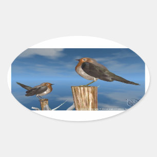 STICKER OVALE OISEAUX HYPER / ROBIN BREAST ROUGE