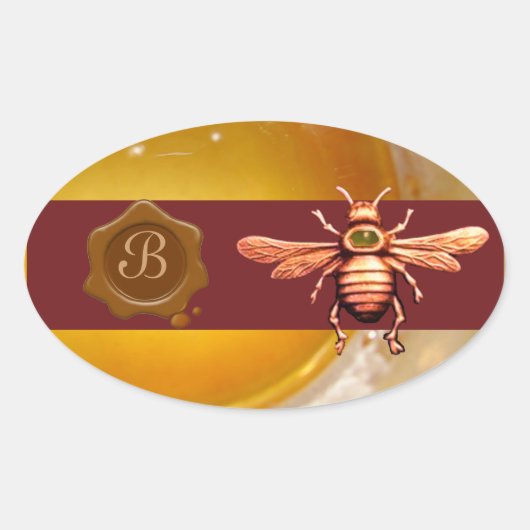 STICKER OVALE OR HONEY BEE MONOGRAMME DE SCEAU DE CIRE BROWN, MÉ (Devant)