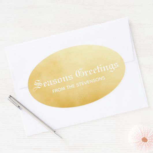 Sticker Ovale Or Joyeuses Fêtes (Enveloppe)