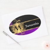 Sticker Ovale Or pourpre et monogramme noir (Enveloppe)