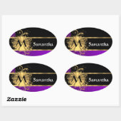 Sticker Ovale Or pourpre et monogramme noir (Feuille)
