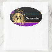 Sticker Ovale Or pourpre et monogramme noir (Sac)