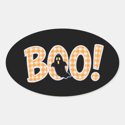 Sticker Ovale Orange Gingham BOO Ghost (Devant)