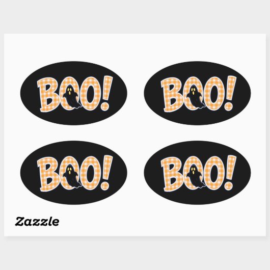 Sticker Ovale Orange Gingham BOO Ghost (Feuille)