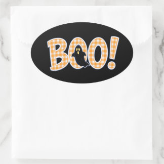 Sticker Ovale Orange Gingham BOO Ghost