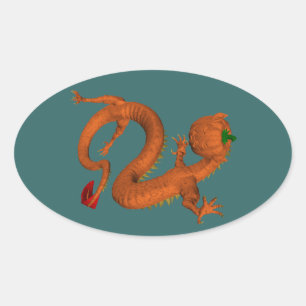 Sticker Ovale Orange Halloween Citrouille Dragon