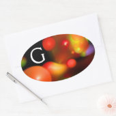 STICKER OVALE ORANGE ROUGE JAUNE FRACTAL NOIR BUBBLES MONOGRAMME (Enveloppe)