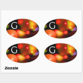 STICKER OVALE ORANGE ROUGE JAUNE FRACTAL NOIR BUBBLES MONOGRAMME (Feuille)