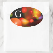 STICKER OVALE ORANGE ROUGE JAUNE FRACTAL NOIR BUBBLES MONOGRAMME (Sac)