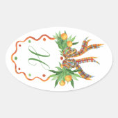Sticker Ovale Oranges d'aquarelle Plaid Bow Monogramme de Noël (Devant)