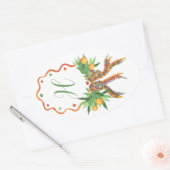 Sticker Ovale Oranges d'aquarelle Plaid Bow Monogramme de Noël (Enveloppe)