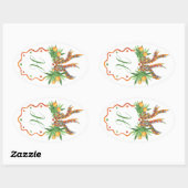 Sticker Ovale Oranges d'aquarelle Plaid Bow Monogramme de Noël (Feuille)
