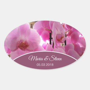 Sticker Ovale Orchidées roses fleurs