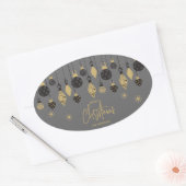 Sticker Ovale Ornements de Noël chic sur gris (Enveloppe)