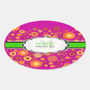 Sticker Ovale Ornements de Noël PixDezines Fuschia + Vert Néon