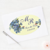 Sticker Ovale OUBLIEZ-MOI NOTES MONOGRAM, MARIAGE PARTY crème bl (Enveloppe)