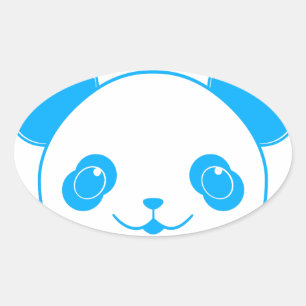 Sticker Ovale Ours bleu Kawaii Panda