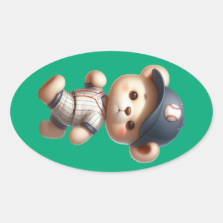 Sticker Ovale Ours de baseball 1
