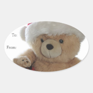 Sticker Ovale Ours de père Noël avec petit ours