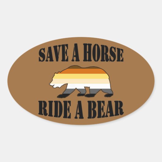Sticker Ovale Ours gai Sauvez un cheval Marche un ours (Devant)