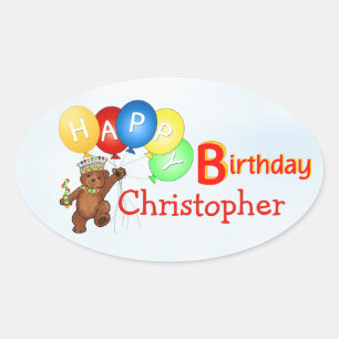 Sticker Ovale Ours royal de joyeux anniversaire