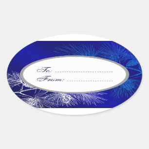 Sticker Ovale Oval Blue White Holiday Custom Gift Takers