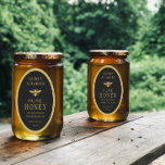 Sticker Ovale Oval Queenline Honey Jar Bee Apiary Gold Vintage<br><div class="desc">l'abeille au miel doré sur la surface noire avec le étiquette à la frontière dorée représente parfait pour le pot de miel.</div>