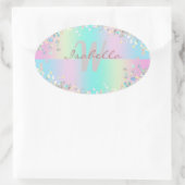 Sticker Ovale Paillettes holographiques licorne (Sac)
