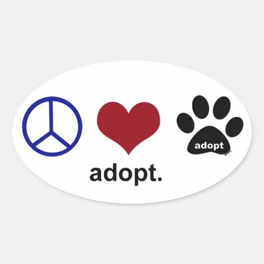 Sticker Ovale Paix, amour, adoption (Devant)
