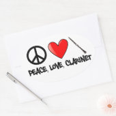 Sticker Ovale Paix, amour, et clarinette (Enveloppe)