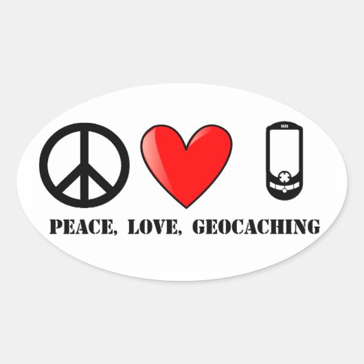 Sticker Ovale Paix, amour et géocaching (Devant)
