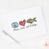 Sticker Ovale Paix, amour et pêche ! (Enveloppe)