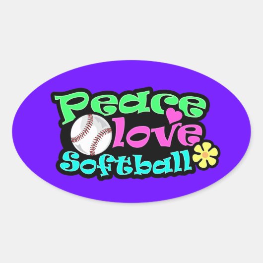 Sticker Ovale Paix, Amour, Softball (Devant)