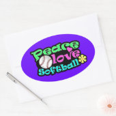 Sticker Ovale Paix, Amour, Softball (Enveloppe)