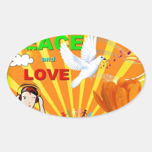 Sticker Ovale Paix et amour (Devant)