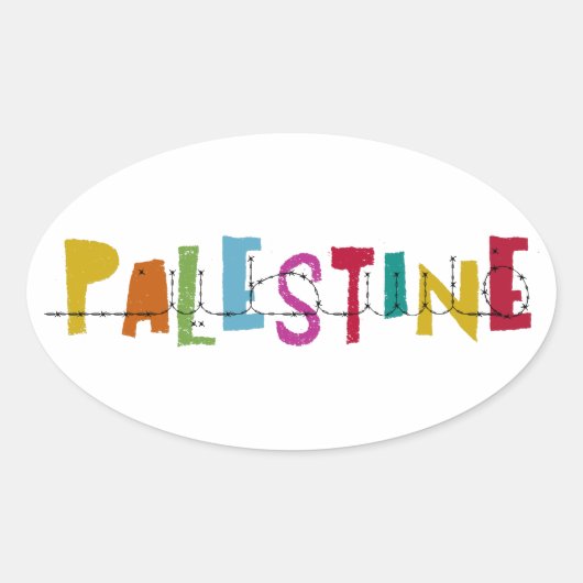 Sticker Ovale PALESTINE Nom arabe Coloré (Devant)