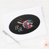Sticker Ovale PALETTE DE COULEUR, Monogramme noir (Enveloppe)