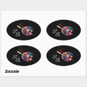 Sticker Ovale PALETTE DE COULEUR, Monogramme noir (Feuille)