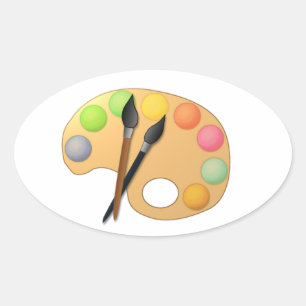 Sticker Ovale Palette de couleurs d'art avec deux brosses