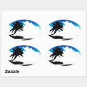 Sticker Ovale Palmier blanc noir bleu Silhouette (Feuille)