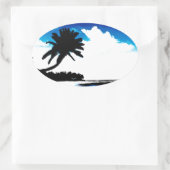 Sticker Ovale Palmier blanc noir bleu Silhouette (Sac)