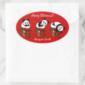 Sticker Ovale Panda de Noël personnalisée (Sac)