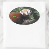 Sticker Ovale Panda rouge en train de sortir sa langue (Sac)
