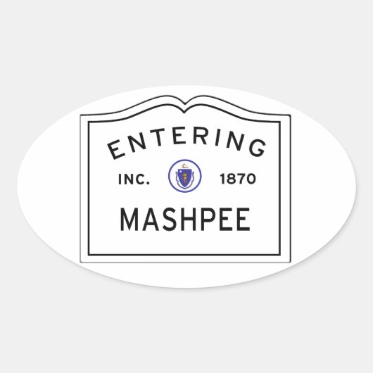 Sticker Ovale Panneau de Mashpee MA, Cape Cod Town (Devant)