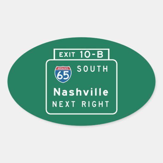 Sticker Ovale Panneau routier de Nashville, TN (Devant)