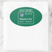 Sticker Ovale Panneau routier de Nashville, TN (Sac)