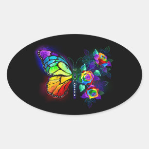 Sticker Ovale Papillon arc-en-ciel