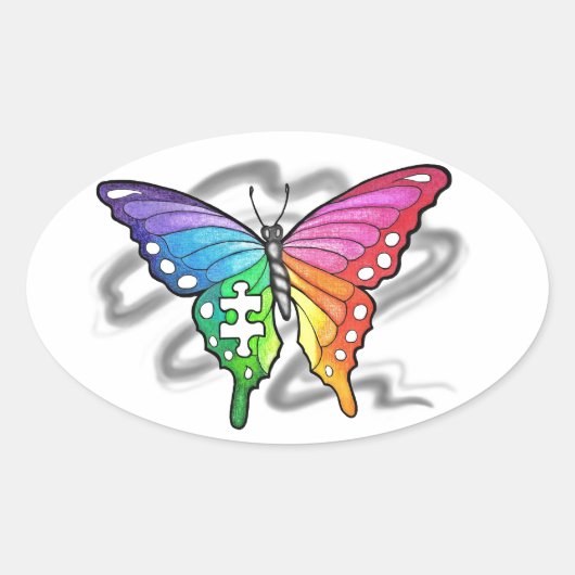 Sticker Ovale Papillon arc-en-ciel (Devant)